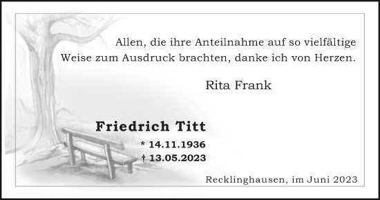 Traueranzeige von Friedrich Titt von Medienhaus Bauer