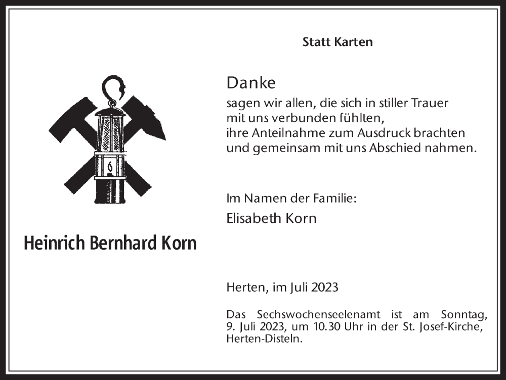  Traueranzeige für Heinrich Bernhard Korn vom 01.07.2023 aus Medienhaus Bauer