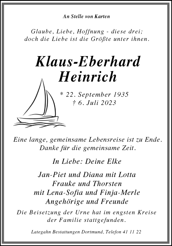 Traueranzeige von Klaus-Eberhard Heinrich 