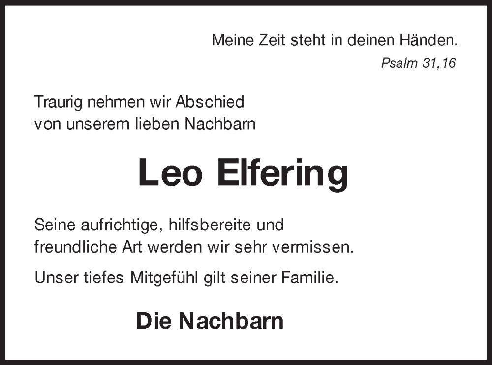  Traueranzeige für Leo Elfering vom 14.07.2023 aus Münstersche Zeitung und Münsterland Zeitung