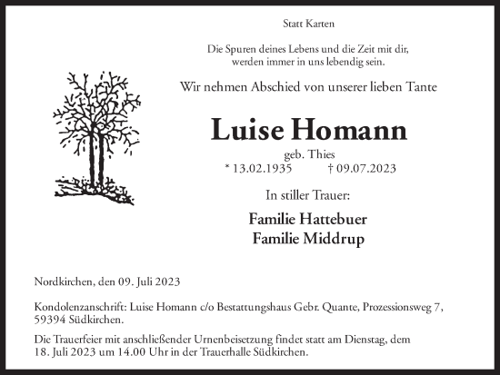 Traueranzeige von Luise Homann von Ruhr Nachrichten