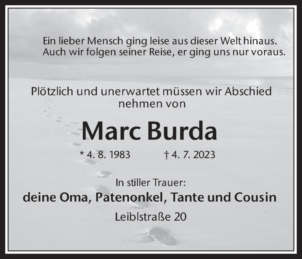 Traueranzeigen von Marc Burda | sich-erinnern.de