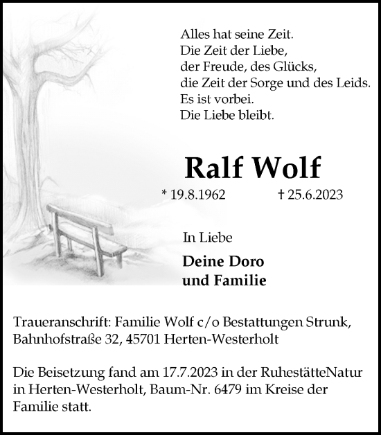 Traueranzeige von Ralf Wolf von Medienhaus Bauer