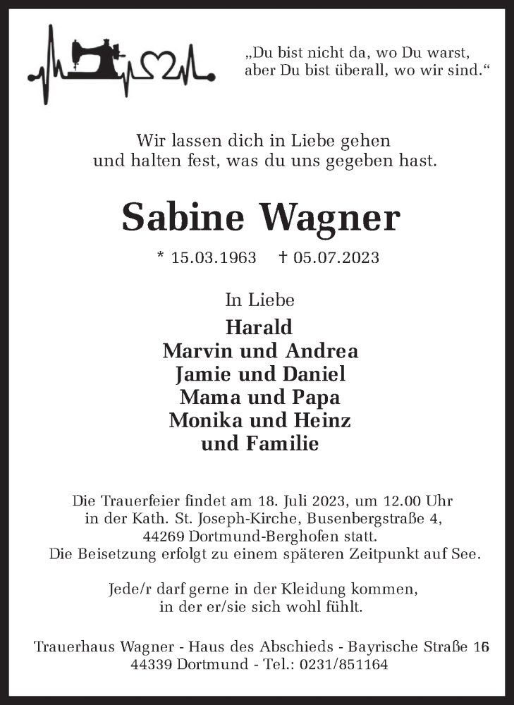  Traueranzeige für Sabine Wagner vom 13.07.2023 aus 