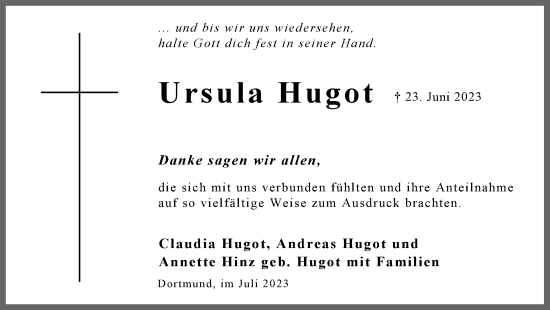 Traueranzeige von Ursula Hugot 