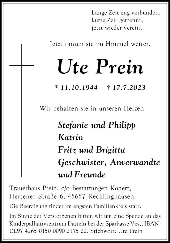 Traueranzeige von Ute Prein von Medienhaus Bauer