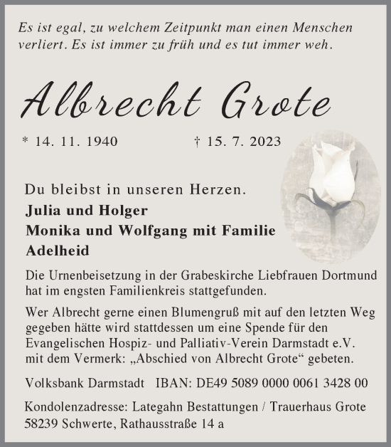 Traueranzeige von Albrecht Grote 