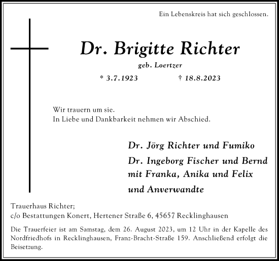 Traueranzeige von Brigitte Richter von Medienhaus Bauer