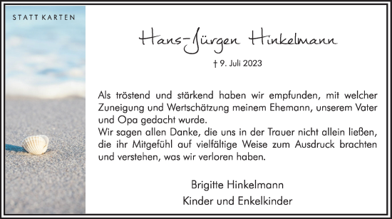 Traueranzeige von Hans-Jürgen Hinkelmann von Hellweger Anzeiger