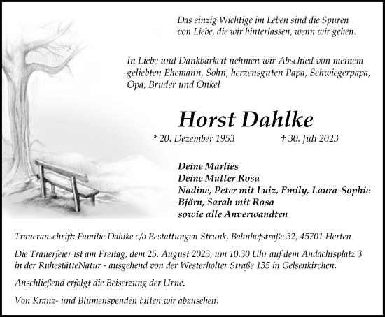 Traueranzeige von Horst Dahlke von Medienhaus Bauer