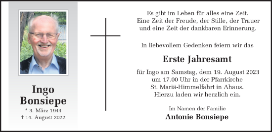 Traueranzeige von Ingo Bonsiepe von Münstersche Zeitung und Münsterland Zeitung
