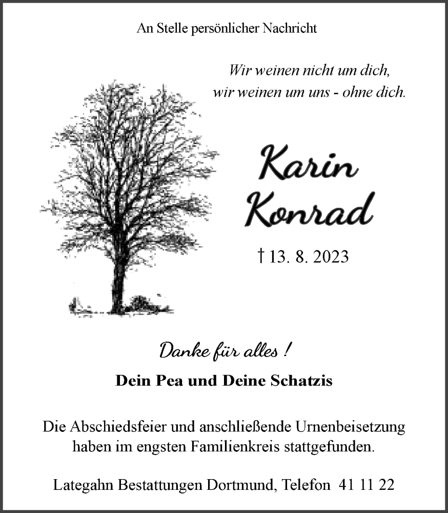  Traueranzeige für Karin Konrad vom 26.08.2023 aus 
