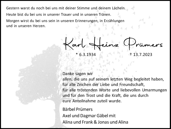 Traueranzeige von Karl Heinz Prümers von Medienhaus Bauer