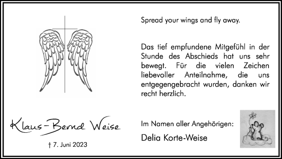 Traueranzeige von Klaus-Bernd Weise von Hellweger Anzeiger