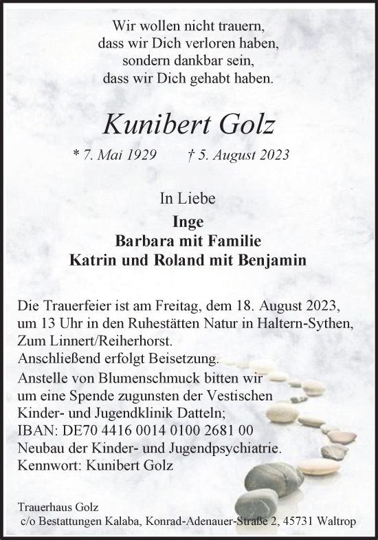Traueranzeige von Kunibert Golz von Medienhaus Bauer