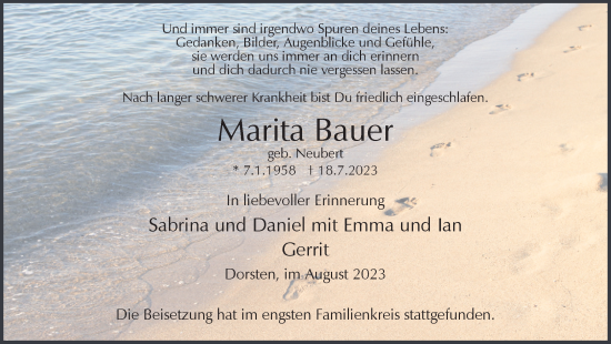Traueranzeige von Marita Bauer von Ruhr Nachrichten und Dorstener Zeitung