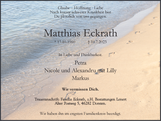 Traueranzeige von Matthias Eckrath von Ruhr Nachrichten und Dorstener Zeitung
