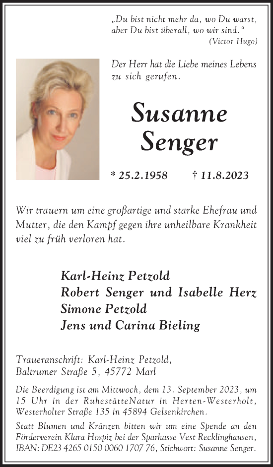 Traueranzeige von Susanne Senger von Medienhaus Bauer