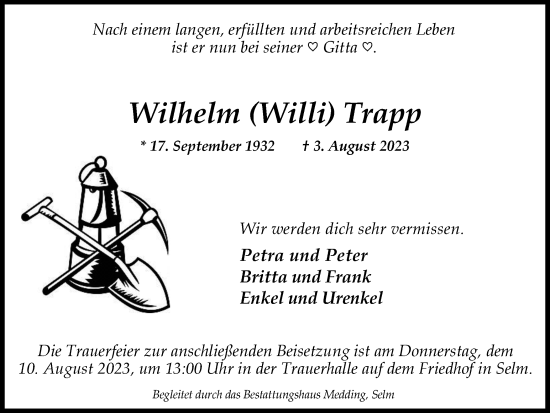 Traueranzeige von Wilhelm  Trapp von Ruhr Nachrichten