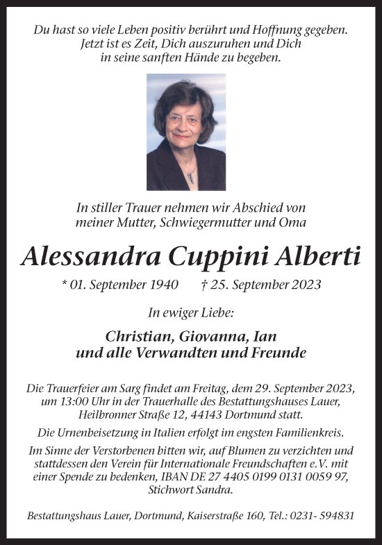 Traueranzeige von Alessandra Cuppini Alberti von Ruhr Nachrichten