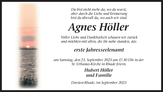 Traueranzeige von Agnes Höller von Ruhr Nachrichten und Dorstener Zeitung