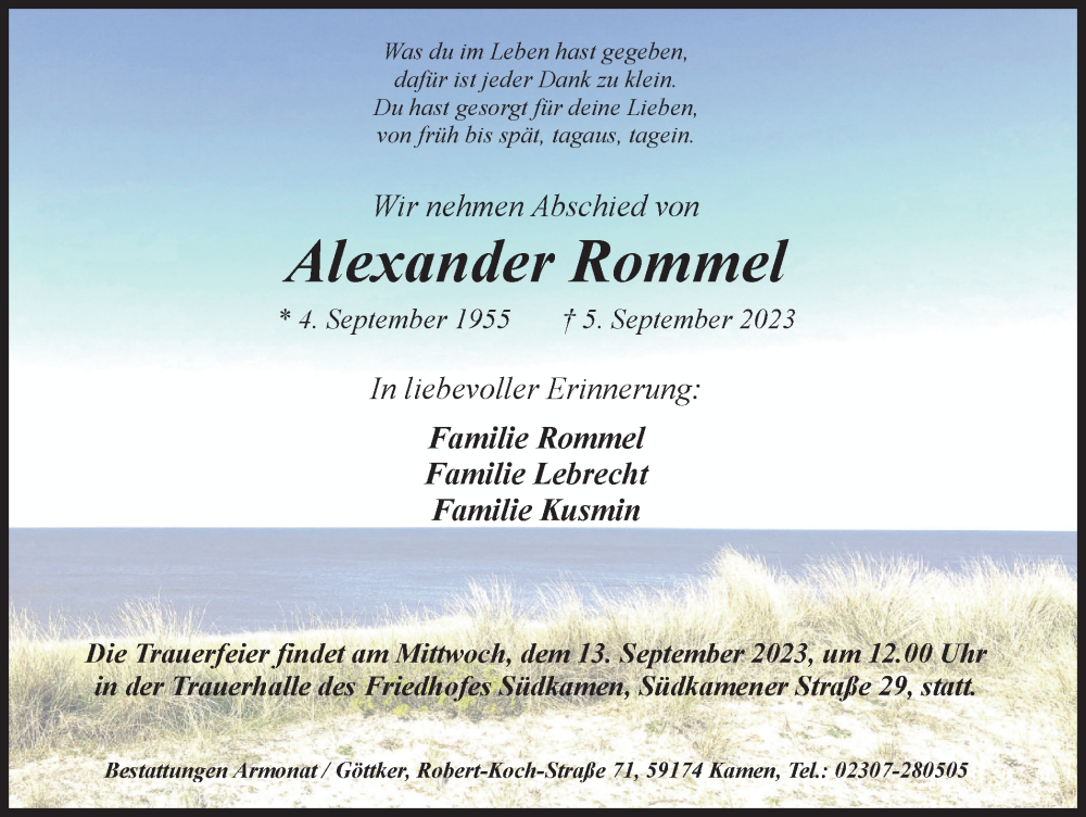 Traueranzeigen von Alexander Rommel | sich-erinnern.de