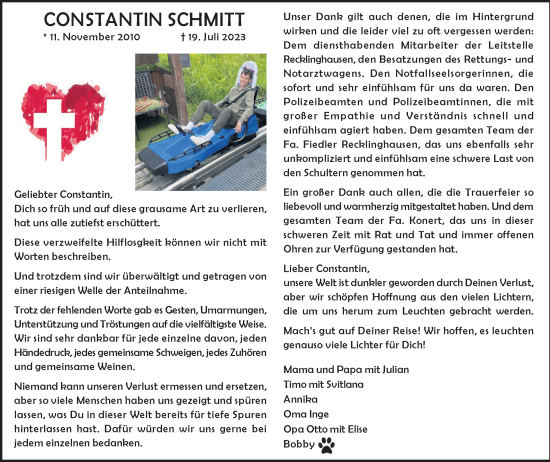 Traueranzeige von Constantin Schmitt von Medienhaus Bauer