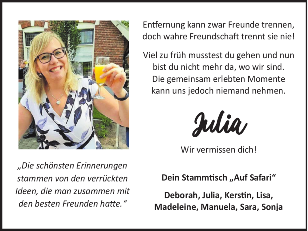  Traueranzeige für Julia Rzeha vom 25.09.2023 aus Münsterland Zeitung