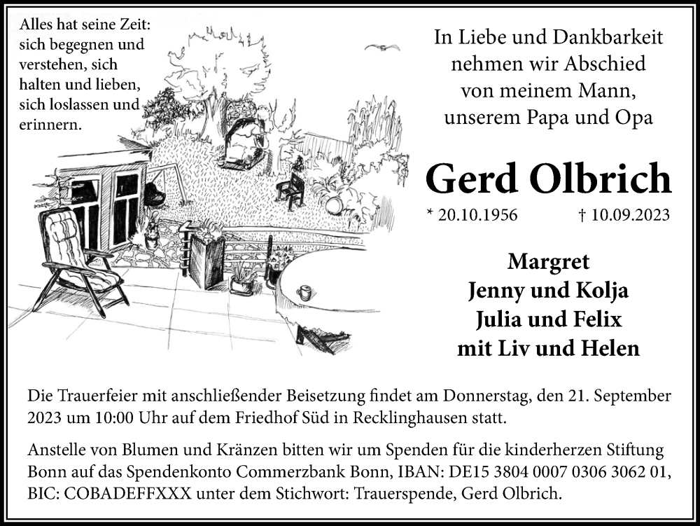  Traueranzeige für Gerd Olbrich vom 16.09.2023 aus Medienhaus Bauer