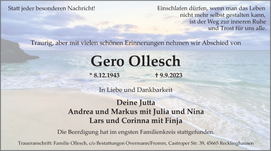 Traueranzeige von Gero Ollesch von Medienhaus Bauer