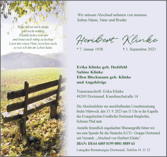 Traueranzeige von Heribert Klinke 