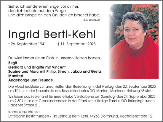 Traueranzeige von Ingrid Berti-Kehl 