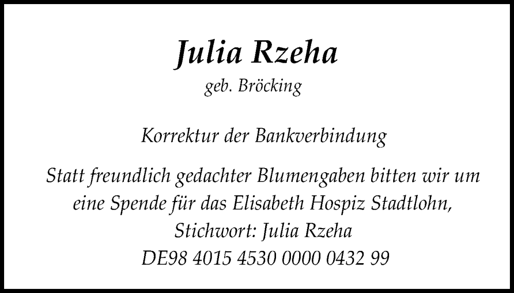  Traueranzeige für Julia Rzeha vom 21.09.2023 aus Münstersche Zeitung und Münsterland Zeitung