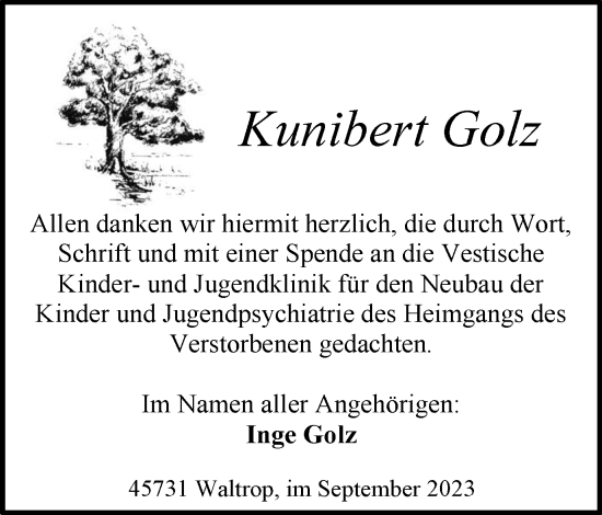 Traueranzeige von Kunibert Golz von Medienhaus Bauer