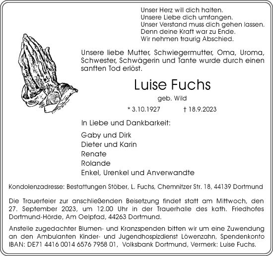 Traueranzeige von Luise Fuchs 