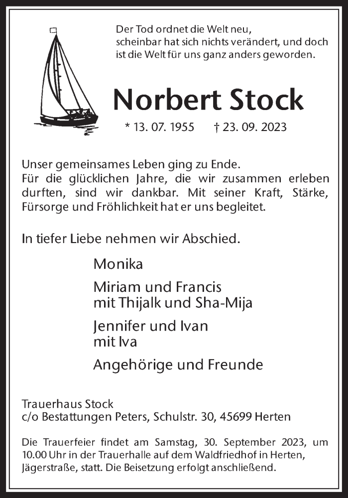  Traueranzeige für Norbert Stock vom 27.09.2023 aus Medienhaus Bauer