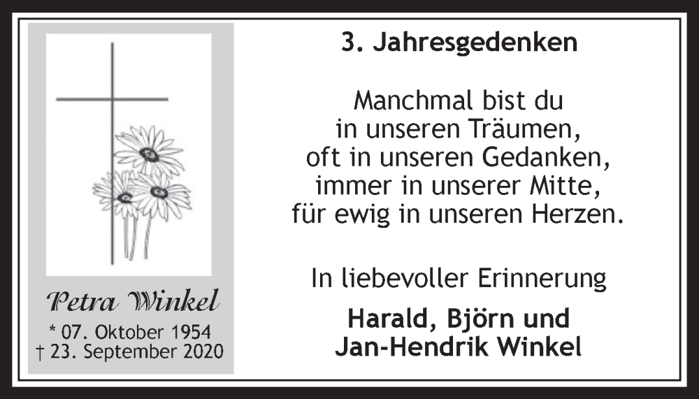  Traueranzeige für Petra Winkel vom 23.09.2023 aus Medienhaus Bauer