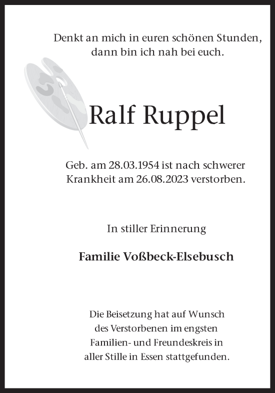 Traueranzeige von Ralf Ruppel von Ruhr Nachrichten und Dorstener Zeitung