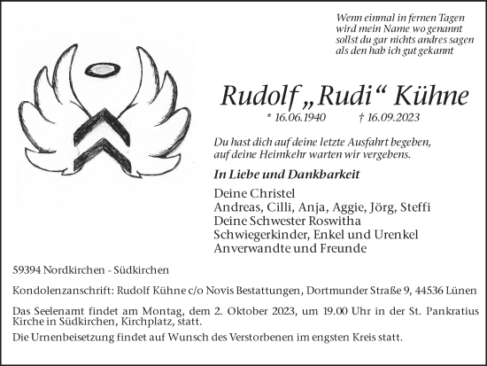 Traueranzeige von Rudolf Kühne von Ruhr Nachrichten