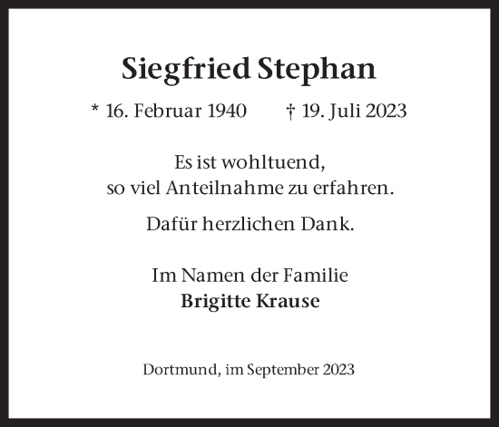 Traueranzeige von Siegfried Stephan 