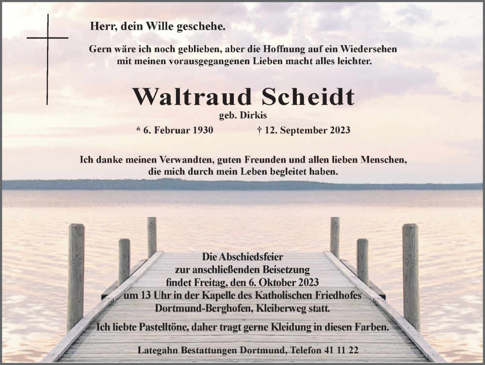  Traueranzeige für Waltraud Scheidt vom 30.09.2023 aus 