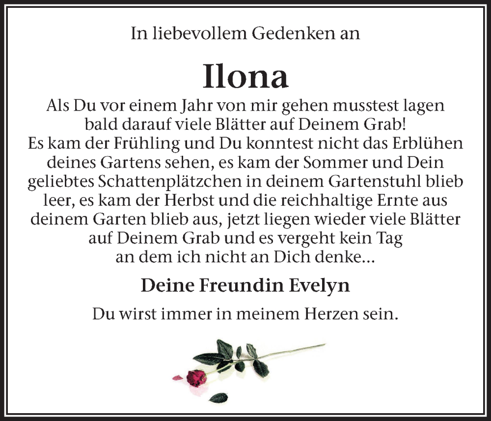  Traueranzeige für Ilona Kind vom 17.01.2023 aus Ruhr Nachrichten und Medienhaus Bauer