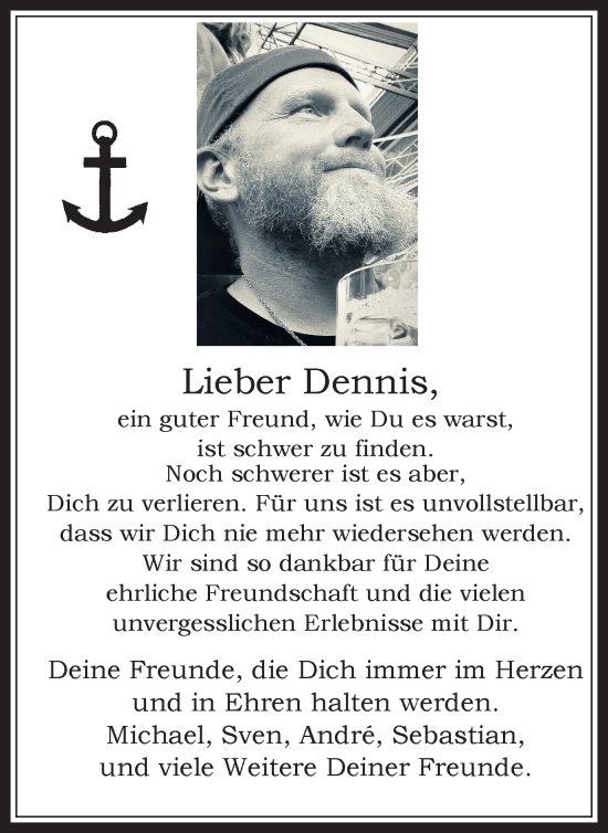 Traueranzeige von Dennis Bär von Medienhaus Bauer