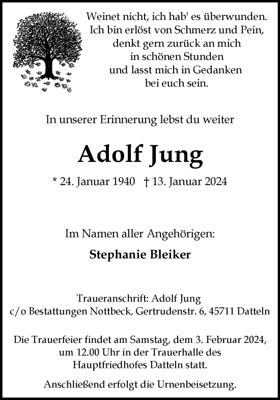 Traueranzeige von Adolf Jung von Medienhaus Bauer