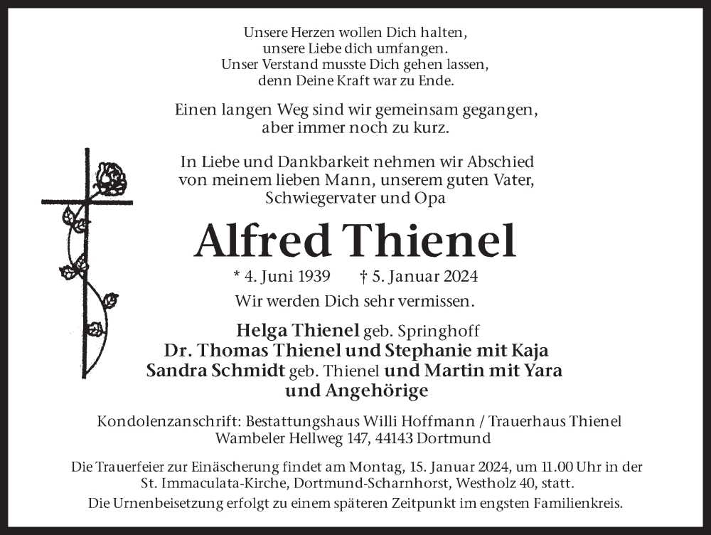  Traueranzeige für Alfred Thienel vom 10.01.2024 aus 