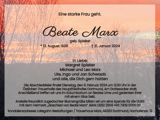 Traueranzeige von Beate Marx 
