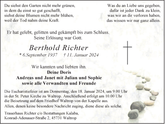 Traueranzeige von Berthold Richter von Medienhaus Bauer