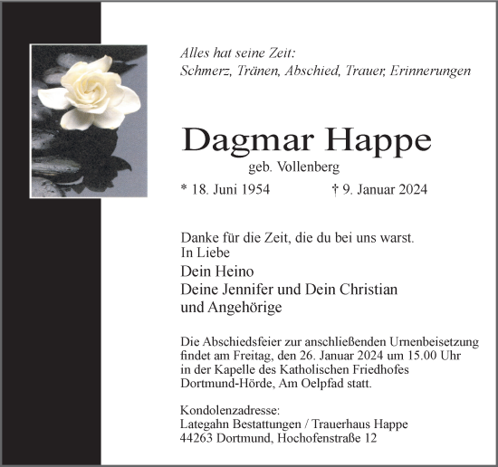 Traueranzeige von Dagmar Happe 