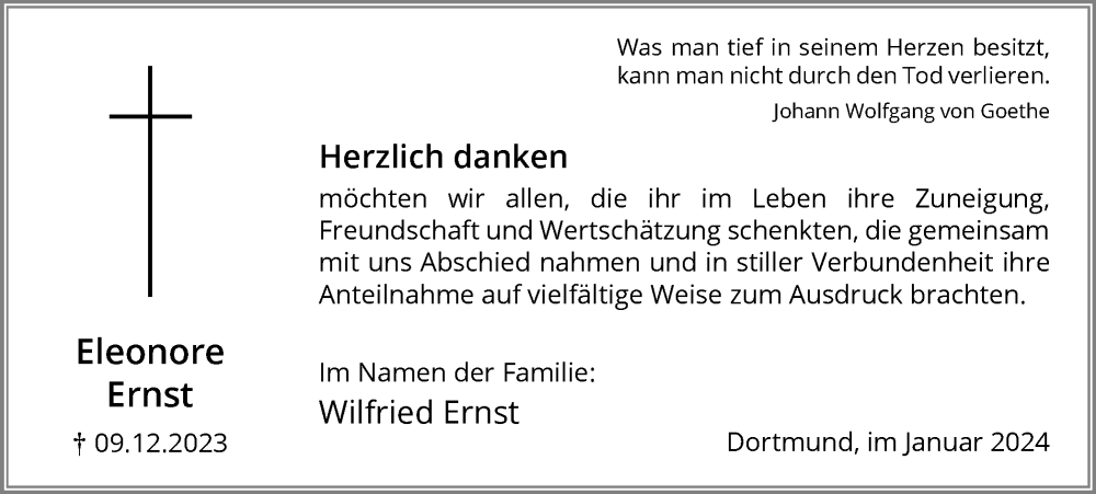  Traueranzeige für Eleonore Ernst vom 06.01.2024 aus 