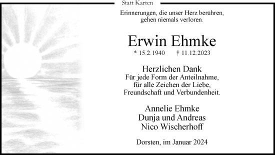 Traueranzeige von Erwin Ehmke von Ruhr Nachrichten und Dorstener Zeitung